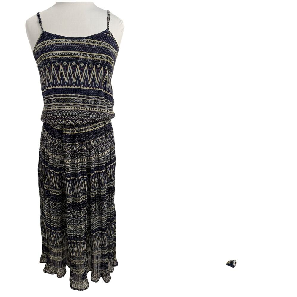 Lucca Couture Women's S Boho Sheer Pleated Adjustable Blouson Dress Coastal